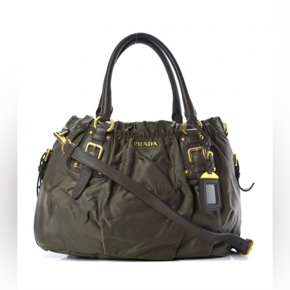 Prada Handbags - Authentic vintage Prada Two-Way khaki handbag.